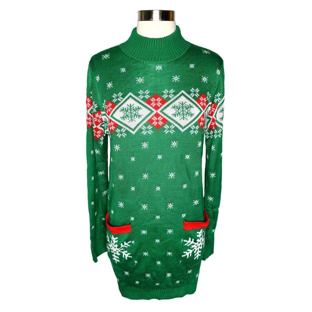Ugly Christmas Sweater Festive Snowflakes Sweater Dress / Tunic - Size Medium